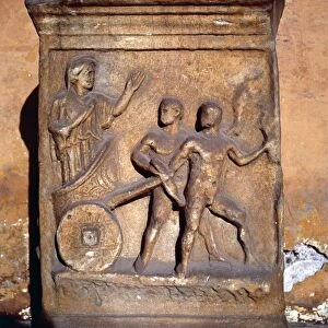 Roman relief, Kleobis and Biton draw their mother by chariot, c1st-3rd century