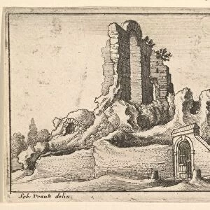 Ruins and a barred gate on the Esquiline Hill in Rome, 1673. Creator: Wenceslaus Hollar