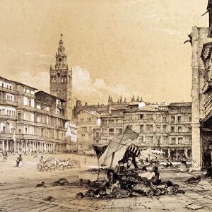 Saint Francis square, Seville, drawing, 1834