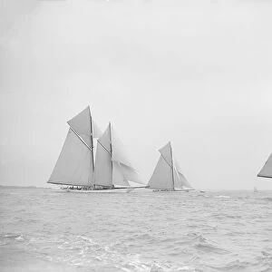 The schooner Germania and cutter White Heather, 1913. Creator: Kirk & Sons of Cowes