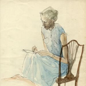 Seated woman writing, 1952. Creator: Shirley Markham