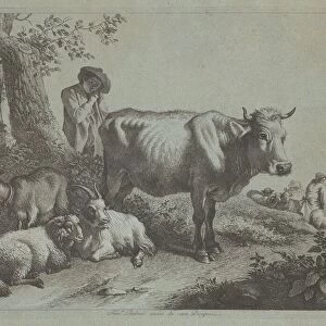 Standing Cow and a Shepherd Boy with Flock, 1760s. Creator: Francesco Londonio