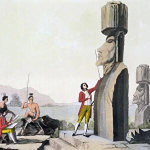 Statues on Easter Island, late 18th century. Artist: C Bottigella
