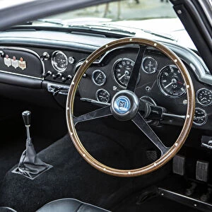 Steering wheel and dashboard of a 1961 Aston Martin DB4 GT previously owned by Donald