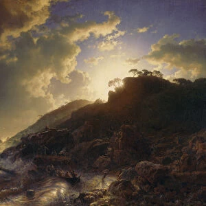 Sunset after a Storm on the Coast of Sicily, 1853. Creator: Andreas Achenbach