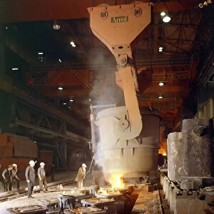 Teeming (pouring) steel ingots, Park Gate Iron and Steel Co, Rotherham, South Yorkshire, 1964