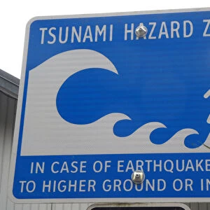 Tsunami warning road sign, British Columbia, Canada 2018. Creator: Unknown
