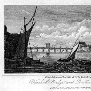 Vauxhall Bridge and Millbank Penitentiary, Westminster, London, 1817. Artist: JC Varrall
