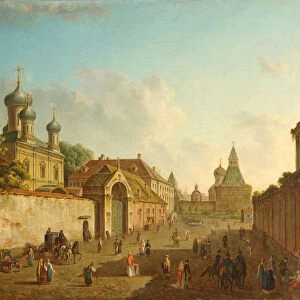 View from the Lubyanka Square to the Vladimir Gate in Moscow, 1800s. Artist: Alexeyev, Fyodor Yakovlevich (1753-1824)