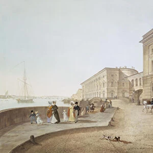 View of the Neva Embankment by the Old Hermitage Building, 1824. Artist: Beggrov, Karl Petrovich (1799-1875)