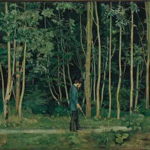 Heritage Images Print: Walking at the forest edge, ca 1885 Heritage Images Print: Walking at the forest edge, ca 1885