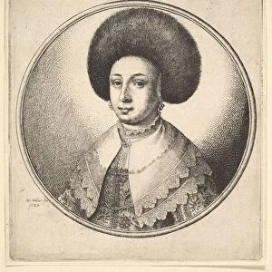Woman with large circular fur hat and earrings, 1645. Creator: Wenceslaus Hollar
