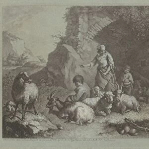 Woman, Shepherd Boys, and Sheep near an Arch, 1759 / 1782. Creator: Francesco Londonio