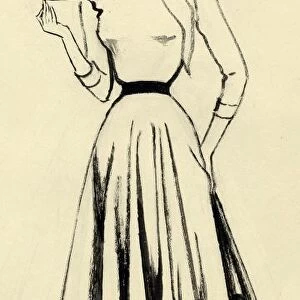 Woman in sweater and full skirt, c1950. Creator: Shirley Markham