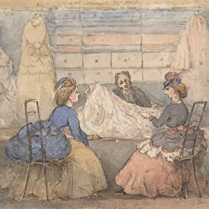 Two Women Looking at Fabric in a Shop, 19th century. Creator: Anon
