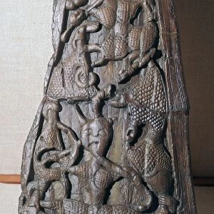 Detail of woodcarving from a Viking sledge, 9th century