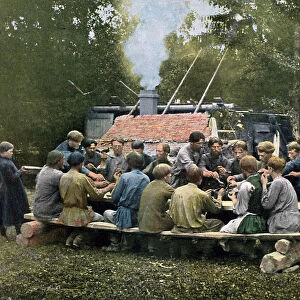 Workmens canteen in a village, Russia, c1890. Artist: Gillot