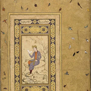 Young man reading in a landscape, c. 1608-1610. Creator: Indian Art