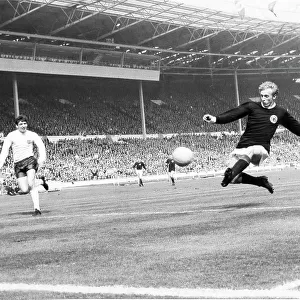 Denis Law in action for Scotland against England in 1967