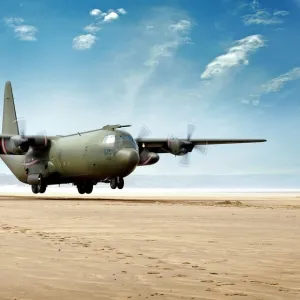 C-130 Mk3 Hercules Transport Aircraft landing at Saunton Sands air strip