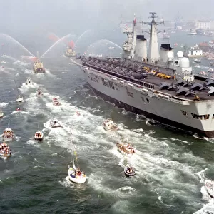 HMS Invincible Returns from the Falklands in 1982