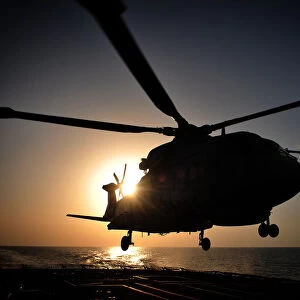 Royal Navy Merlin Helicopter Lands Onboard HMS Somerset Near Iraq