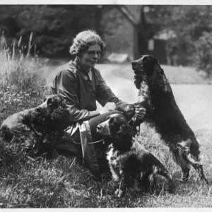 Fall Print of a Woman with Cocker Spaniels Fall Print of a Woman with Cocker Spaniels