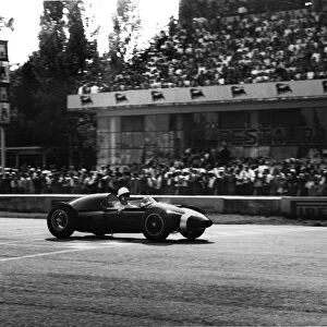 1959 Italian Grand Prix: Stirling Moss, 1st position, action