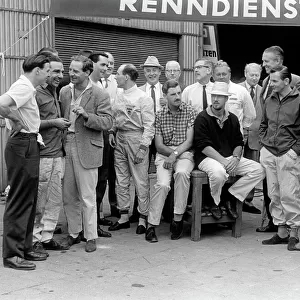 1961 German Grand Prix: L -R: Jim Clark, John Cooper, Innes Ireland, Jack Brabham, Stirling Moss, Graham Hill, Jo Bonnier, Bruce McLaren and Dan Gurney