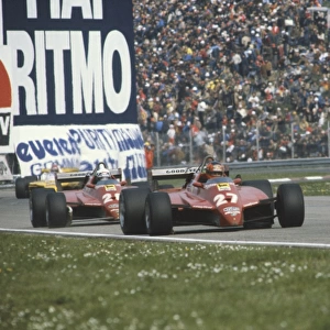 1982 San Marino Grand Prix: Gilles Villeneuve, 2nd position, leads team mate, Didier Pironi, 1st position, action