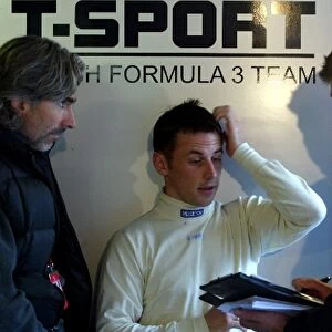 British Formula Three Championship: Ex F1 Champion Damon Hill, Steven Kane T-Sport, and Team Manager Russell Eacott T-Sport