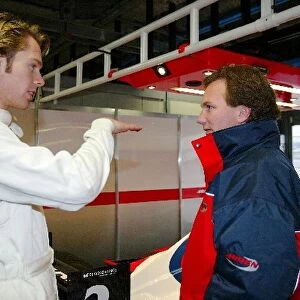 Formula 3000 Testing: Sam Hancock makes his first test with Arden, whilst Arden boss Christian Horner watches