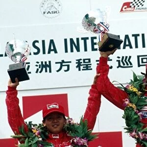 Formula Asia International Series: The podium: Roy Haryanto second with winner Narain Karthikeyan