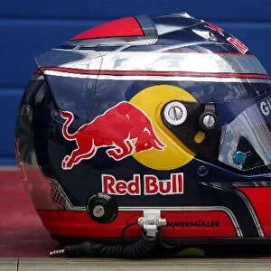 Formula One Testing: Helmet of Michael Ammermuller Red Bull Racing, side view