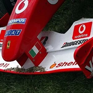 Formula One World Championship: Damage to the car of Rubens Barrichello Ferrari F2003-GA