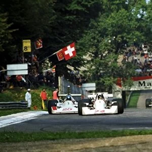 Formula One World Championship: James Hunt, who finished fifth in the first GP for the Hesketh 308C, leads team mate Brett Lunger Hesketh 308B