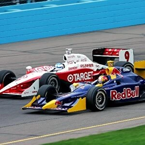 Indy Racing League: Patrick Carpentier Red Bull Cheever Racing Dallara Toyota battles with Scott Dixon Team Ganassi G-Force Toyota