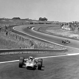 Jarama, Spain. 12 May 1968: Jean-Pierre Beltoise, Matra MS10-Ford, 5th position, leads Chris Amon, Ferrari 312, retired, Pedro Rodriguez, BRM P133