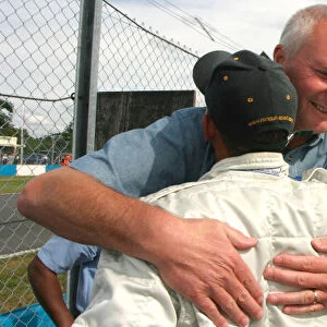 Lewis Hamilton, gets a hug from John Booth. Winner Formula Renault Championship