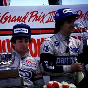 Martin Brundle, Tyrrell finishes 2nd on the podium behind Brabhams Nelson Piquet