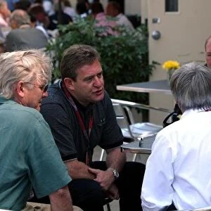 Nigel Northridge (GBR left) CEO Gallaher Group PLC talks too Bernie Ecclestone (GBR) and David Marren (GBR) F1 Sponsorship director for Benson & Hedges