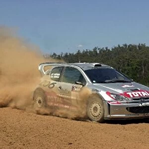 World Rally Championship: Marcus Gronholm Peugeot 206 WRC on stage 2. He leads the overall timesheets at the end of day one