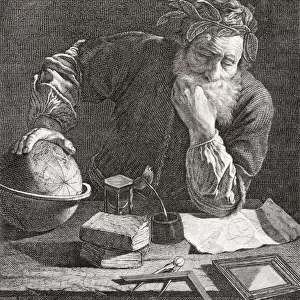 Archimedes of Syracuse, c. ?287 - c. ?212 BC. Greek mathematician, physicist, engineer, inventor, and astronomer. From a 17th century engraving possibly by Domenico Fetti
