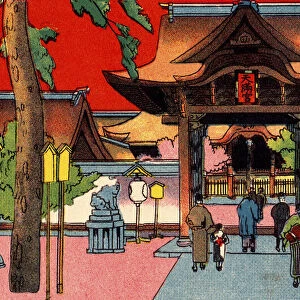 Archival postcard in graphic, Japanese print-style, Japan, circa 1910