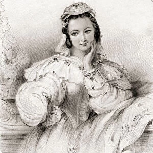 Beatrice. Principal female character from Shakespeares play Much Ado About Nothing. From Shakespeare Gallery, published c. 1840