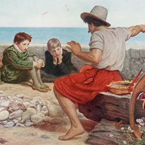 The Boyhood of Raleigh, after the painting by Sir John Everett Millais. Walter, and his older brother, seated on the ground listening to a sailors story. Sir Walter Raleigh, c. ?1552 / 1554 - 1618. English landed gentleman, writer, poet, soldier, politician, courtier, spy and explorer. From Britain and Her Neighbours, 1485 - 1688, published 1923