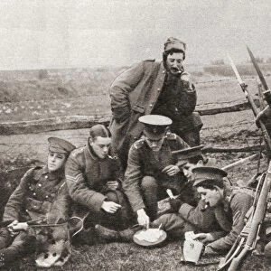 British soldiers playing cards whilst behind enemy lines during WWI. From The Pageant of the Century, published 1934