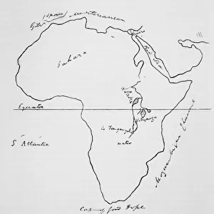 Burtons Sketch Map Of Africa. Sir Richard Francis Burton, 1821-1890 British Explorer, Translator, Writer, Soldier, Orientalist, Ethnologist, Linguist, Poet, Hypnotist, Fencer And Diplomat. From The Book The Life Of Captain Sir Richard Burton, Volume I, By His Wife Isabel Burton, Published 1893