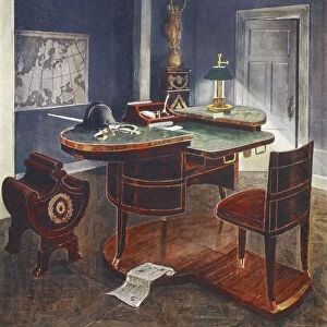 Campaign office of Napoleon Bonaparte in the Chateau de Malmaison, France. From The Book of Decorative Furniture: Its Form, Colour, & History, Volume One, by Edwin Foley, publiished London 1910. Napoleon stayed briefly at Malmaison after his abdication following the Battle of Waterloo