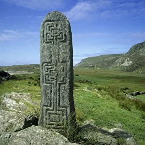 Carved Standing Stones On A Landscape, Glencolumbkille, County Donegal, Republic Of Ireland